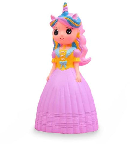 tirelire princesse licorne longue robe rose et corne multicolore
