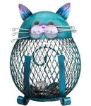 Tirelire chat bleu en métal en forme de cage